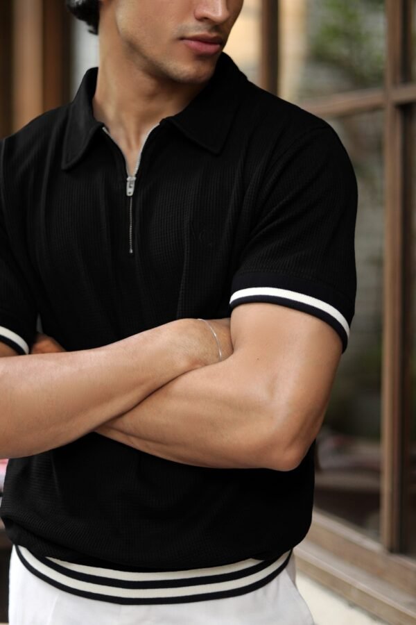 Black Rib Zipper Polo