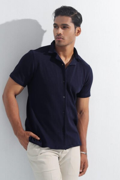 Half Sleeve Cuban Shirt - Navy Blue