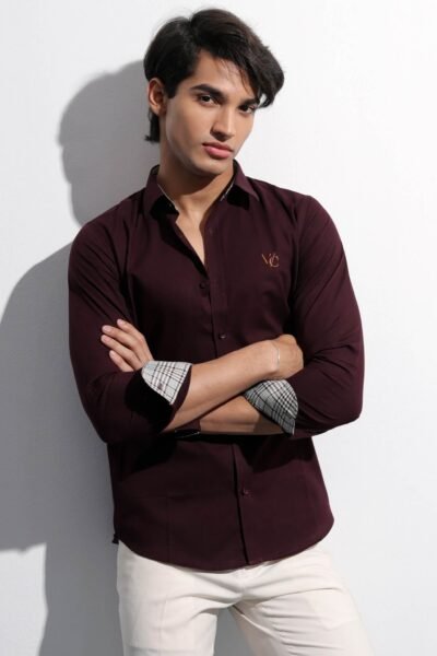 Monogram Full Sleeve Maroon Shirt