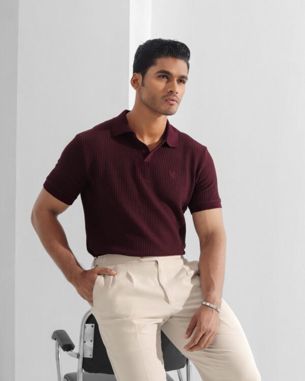 Textured V-neck Polo