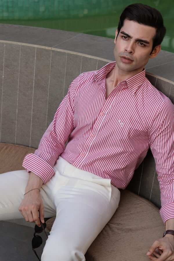 Crimson Red Stripe Formal Shirt