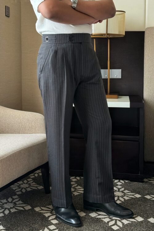 Dark Grey Pinstripe Bootcut Gurkha Pant