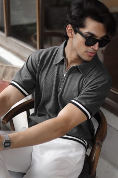 Charcoal Noir Zipper Rib Polo