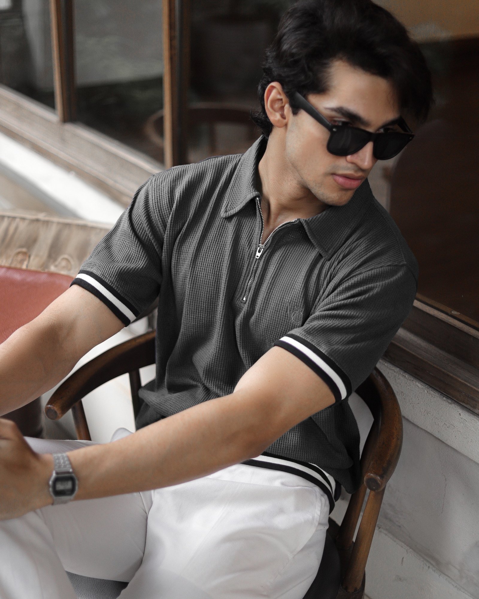 Charcoal Noir Zipper Rib Polo - Image 2