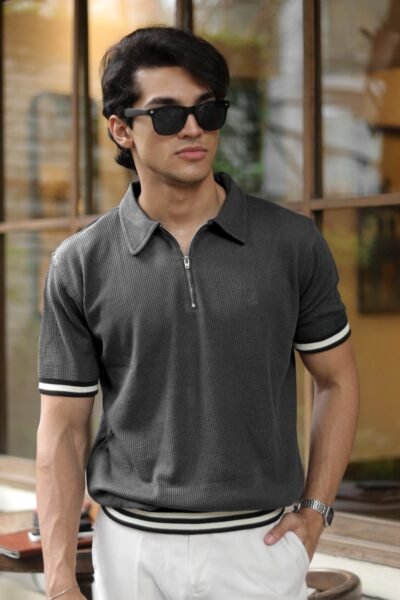 Charcoal Noir Zipper Rib Polo