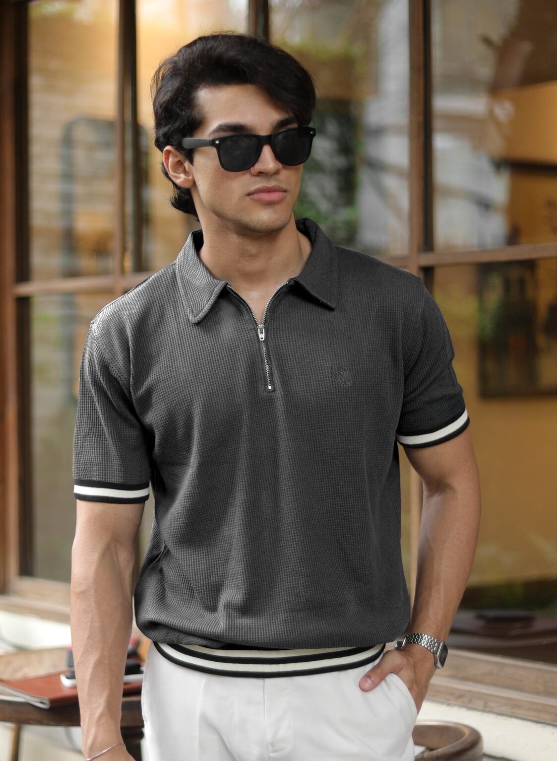 Charcoal Noir Zipper Rib Polo