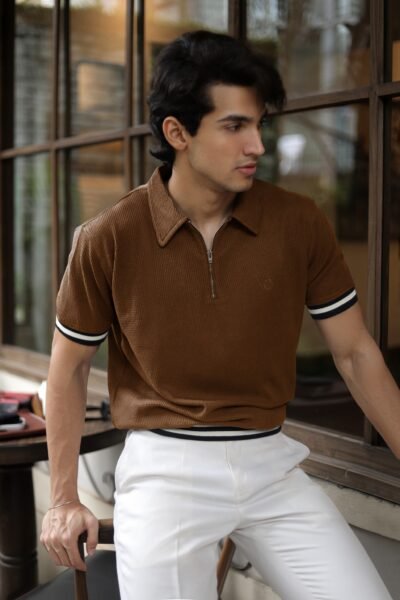 Brown Zipper Rib Polo