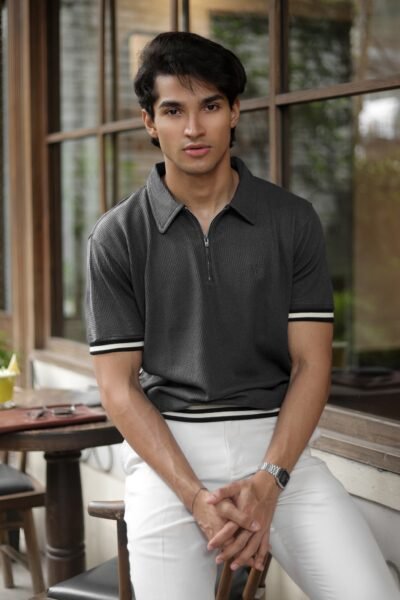 Charcoal Noir Zipper Rib Polo