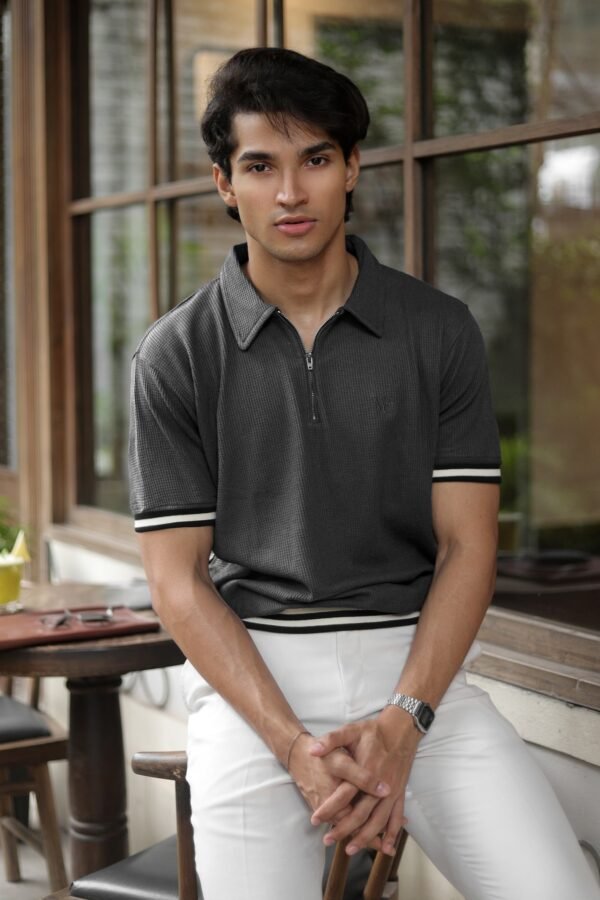 Charcoal Noir Zipper Rib Polo