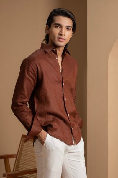 Nomad Caramel Brown Linen Shirt