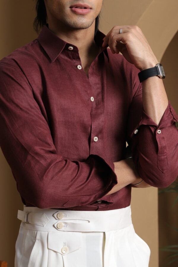 Noman Maroon Linen Shirt