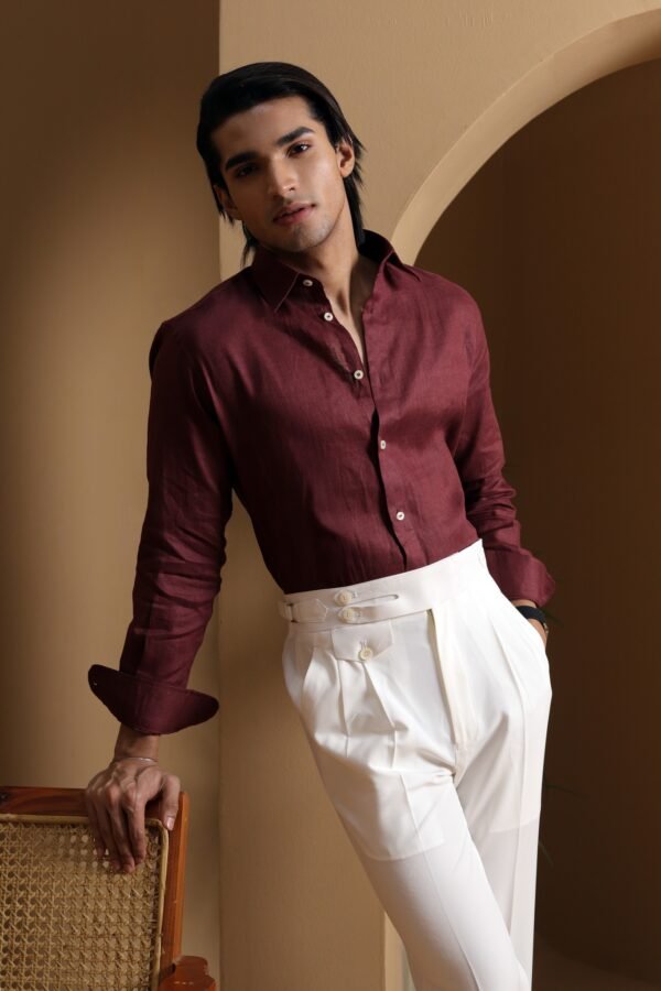 Noman Maroon Linen Shirt