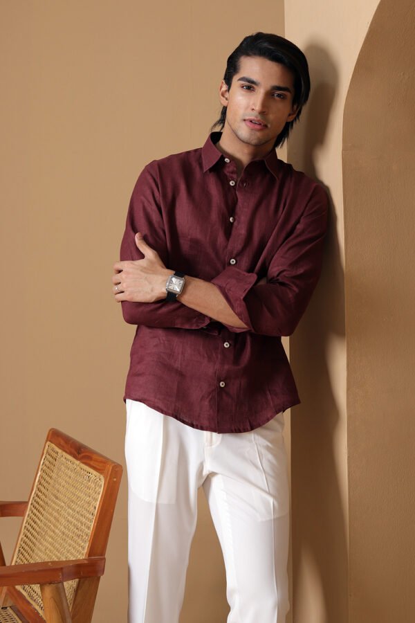 Noman Maroon Linen Shirt