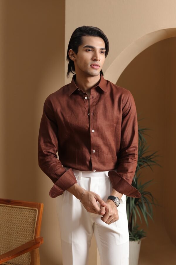 Nomad Caramel Brown Linen Shirt