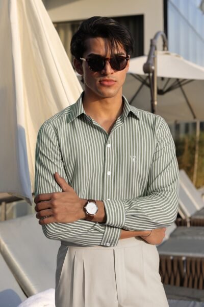 Green Strip Formal Shirt