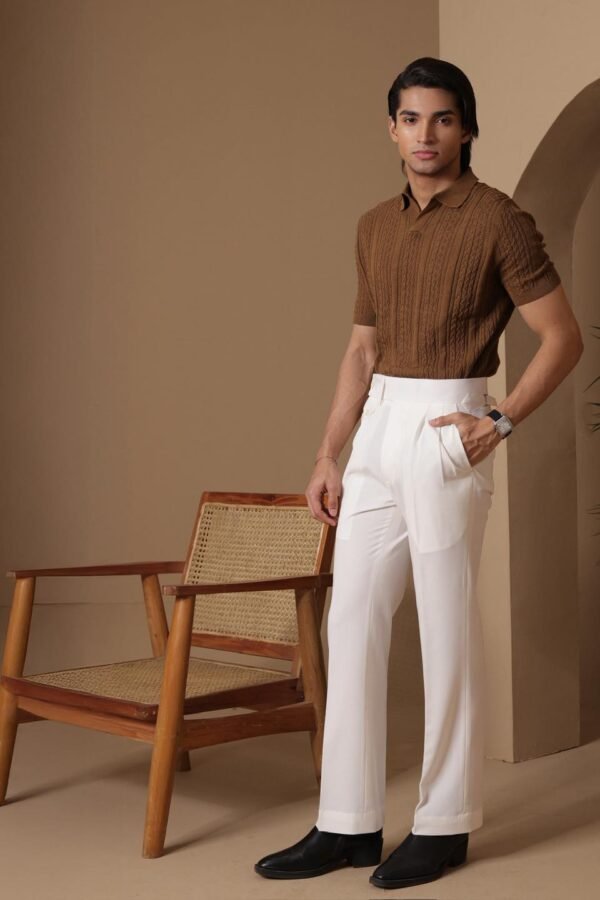 Brown Cable-Knit Polo