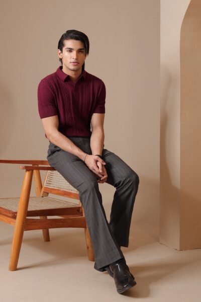 Maroon Cable-Knit Polo