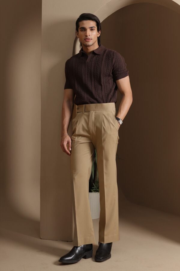 Dark Brown Cable-Knit Polo