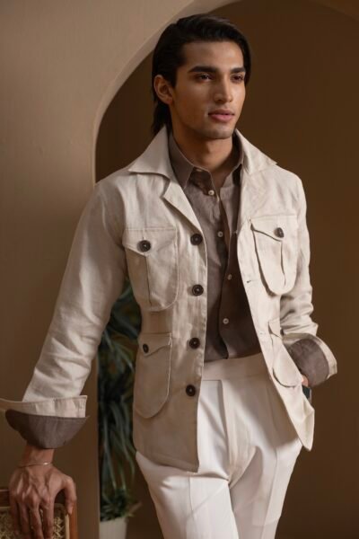 Safari Jacket - utility 4 pockets-Off white