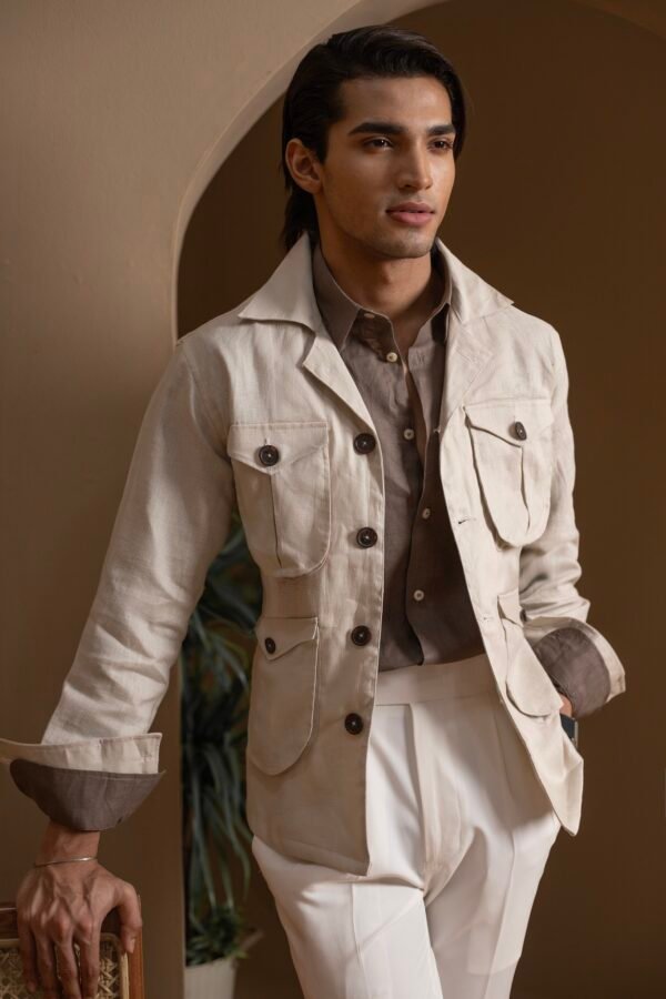 Safari Jacket - utility 4 pockets-Off white