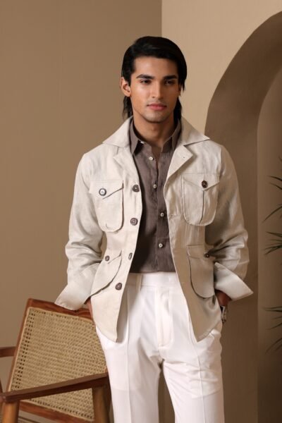 Safari Jacket - utility 4 pockets-Off white