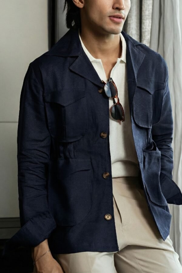 Safari Jacket - utility 4 pockets -Blue