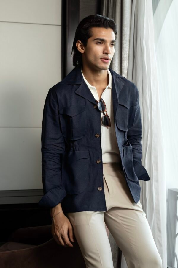 Safari Jacket - utility 4 pockets -Blue