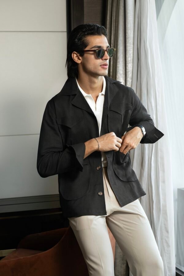 Safari Jacket - utility 4 pockets Black