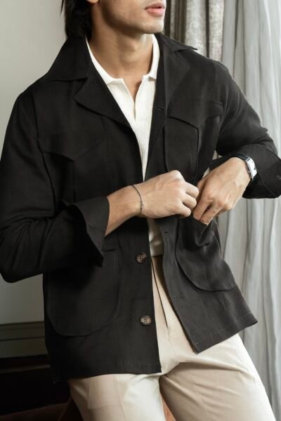 Safari Jacket - utility 4 pockets Black