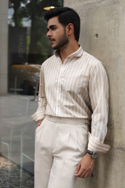 Riviera Striped Shirt-Beige