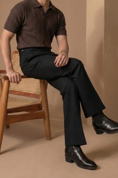 Black Flared pants With Cutting Belt