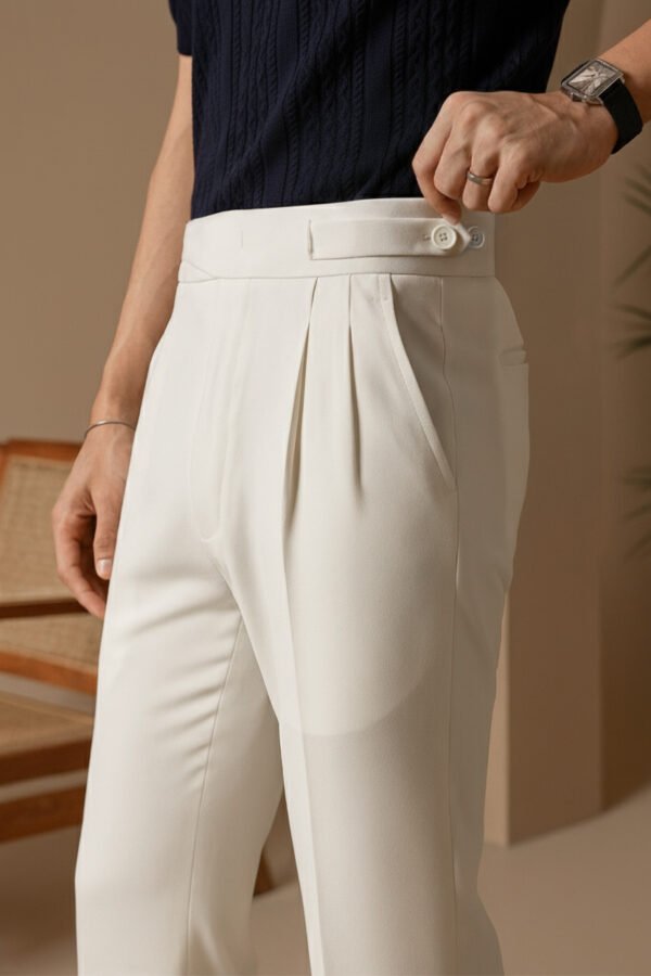 Cream white Flared pants -Cutting Belt