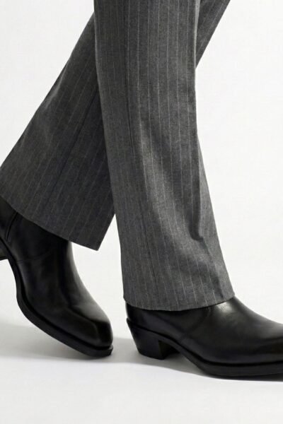 Cuban Heel Leather Boots- Black