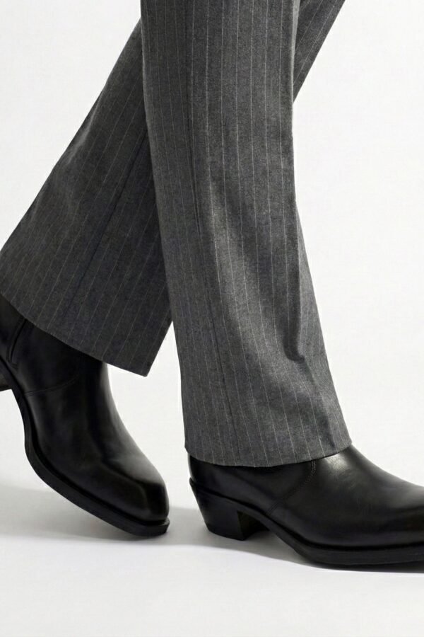 Cuban Heel Leather Boots- Black