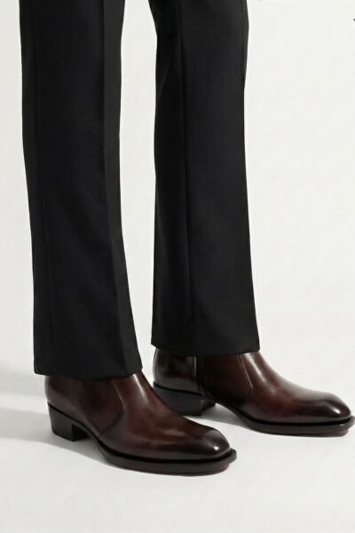 Cuban Heel Leather Boots- Brown