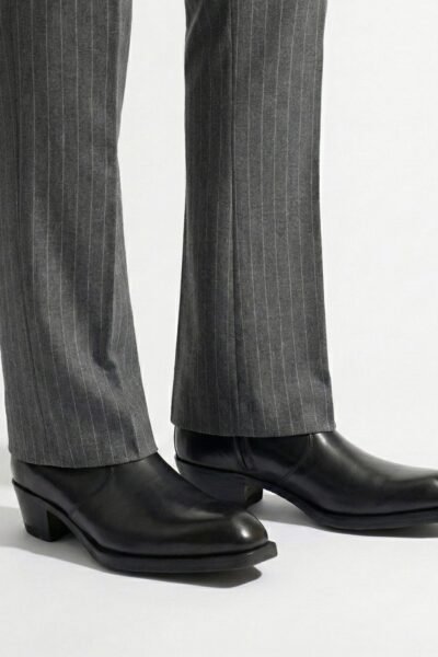 Cuban Heel Leather Boots- Black