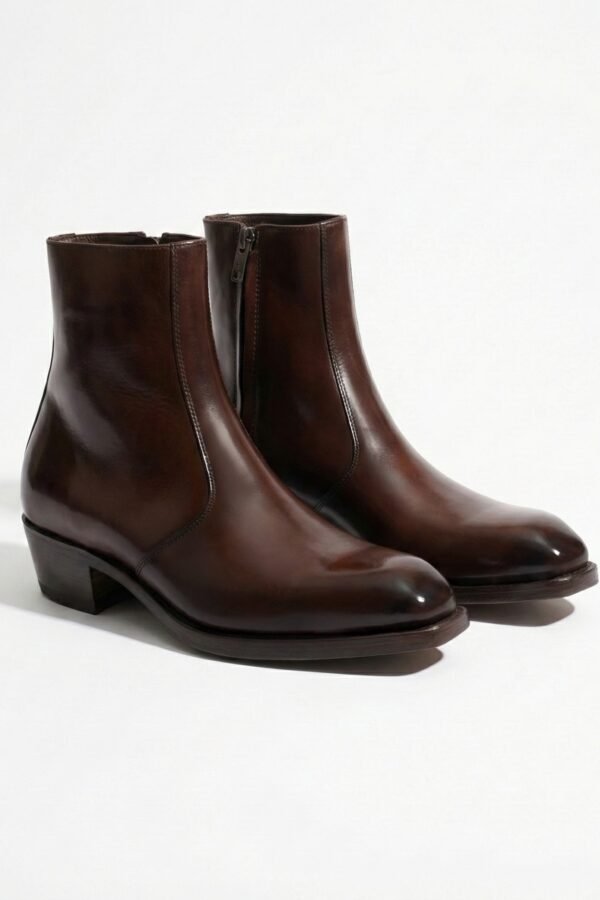 Cuban Heel Leather Boots- Brown