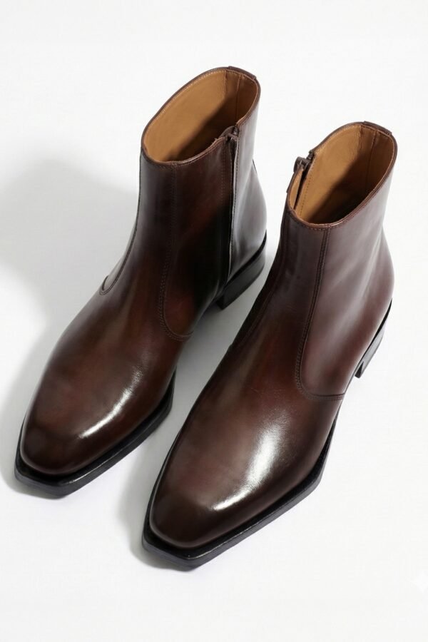 Cuban Heel Leather Boots- Brown