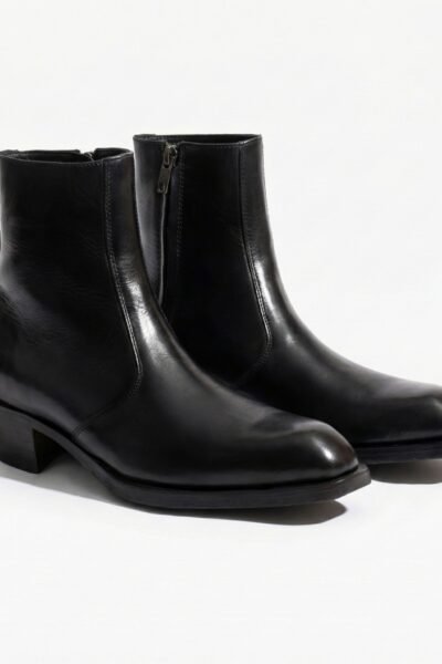 Cuban Heel Leather Boots- Black