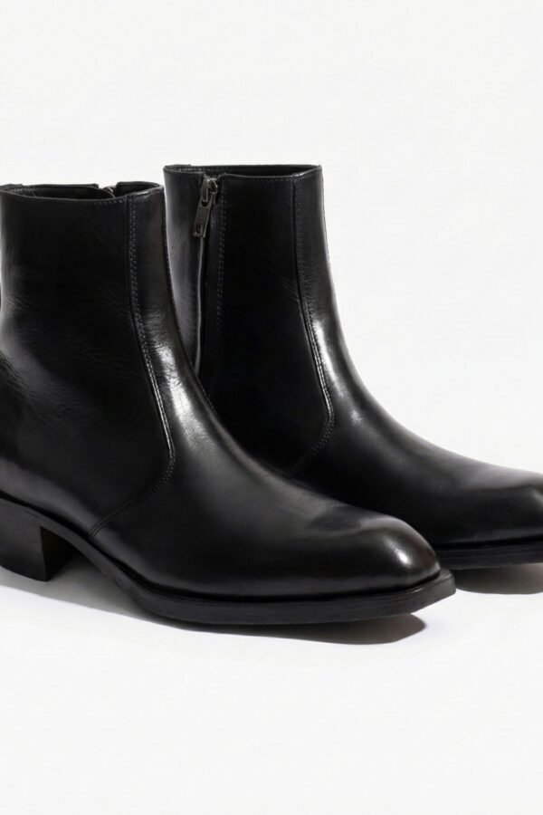 Cuban Heel Leather Boots- Black