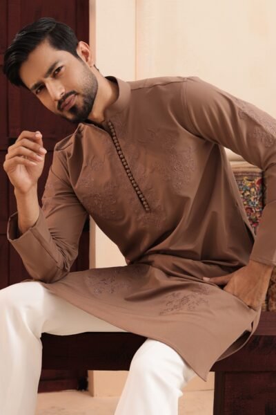 Floral Embroidery Work - Light brown