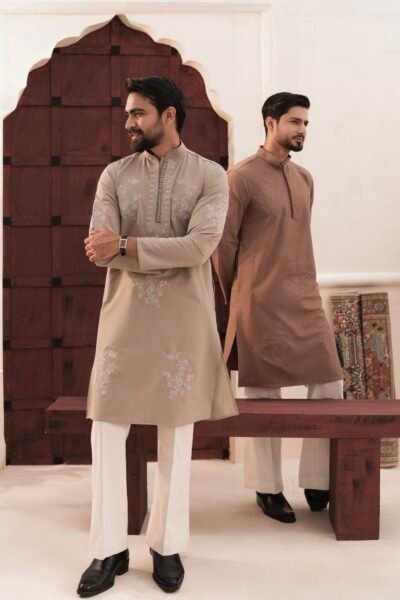 Floral embroidery work - Light beige