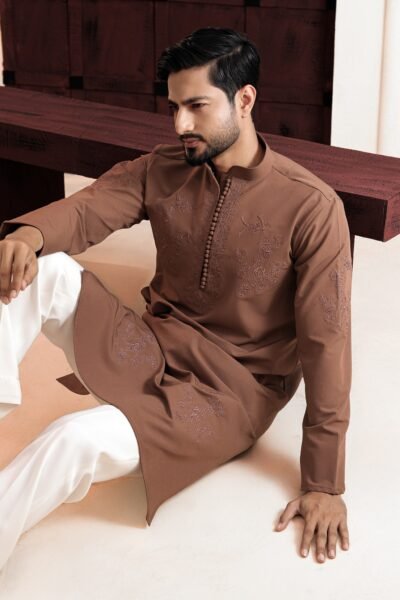 Floral Embroidery Work - Light brown