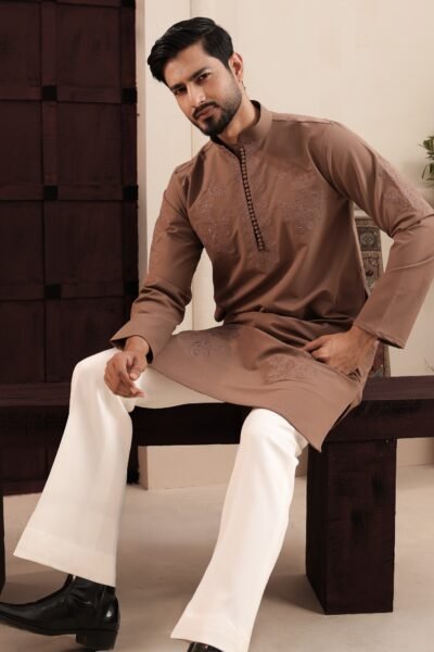 Floral Embroidery Work - Light brown