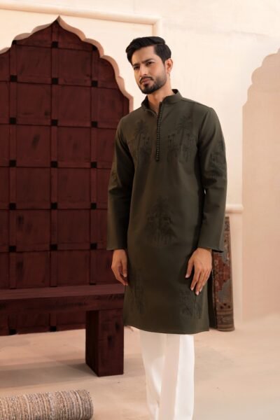 Floral Embroidery Work - Olive