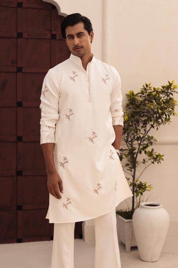 All over embroidery with sleeve embroidery-White