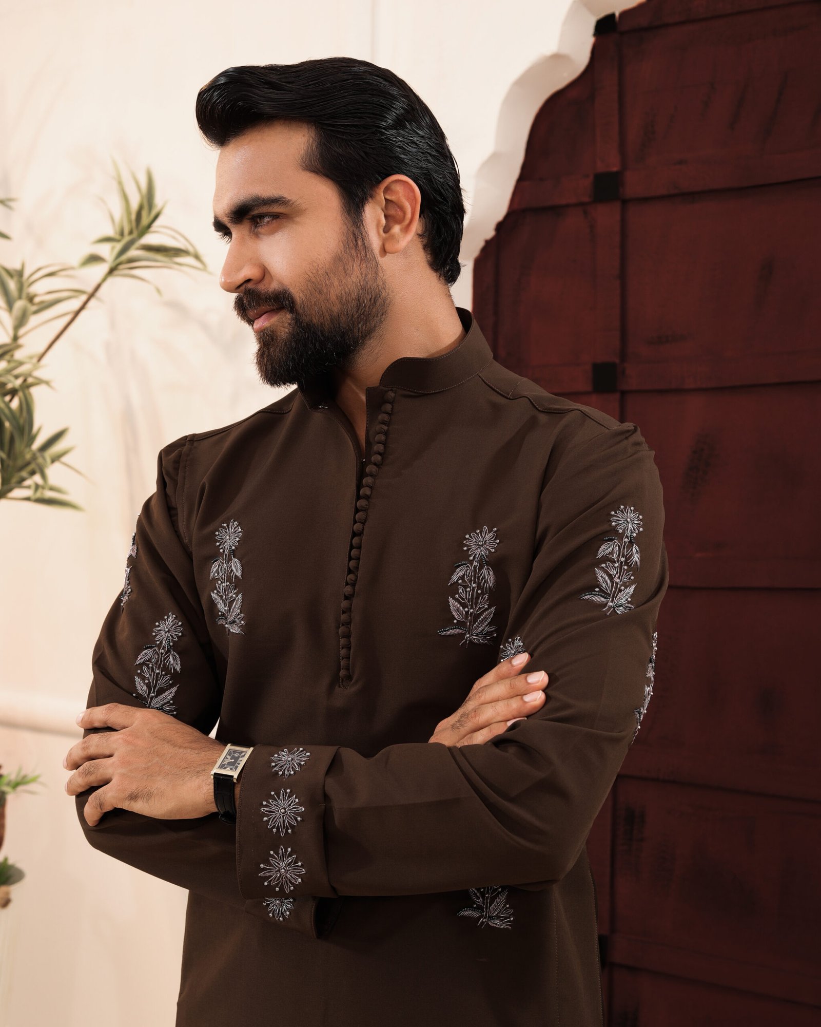 Allover Zardosi Punjabi-Dark brown - Image 2