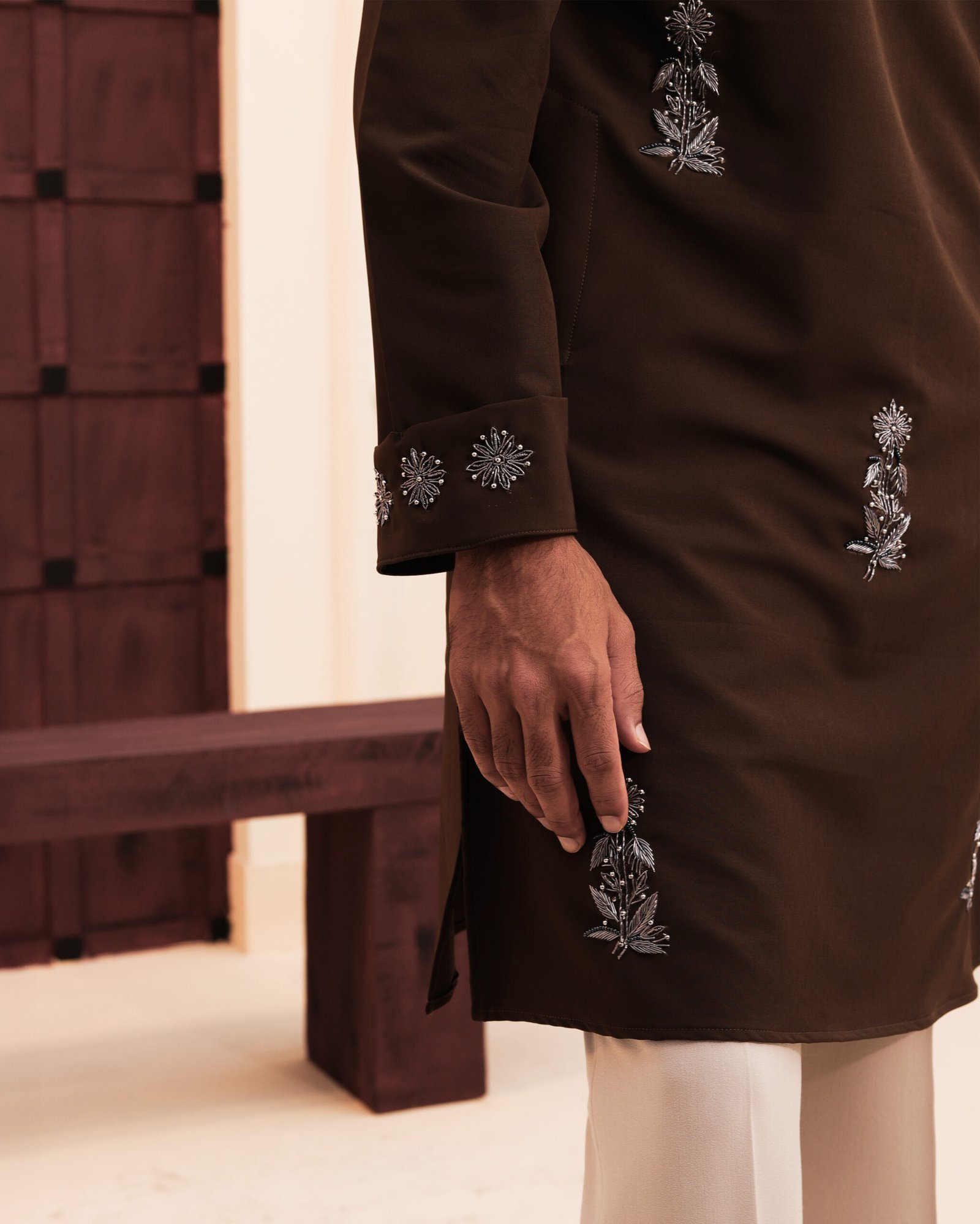 Allover Zardosi Punjabi-Dark brown - Image 4