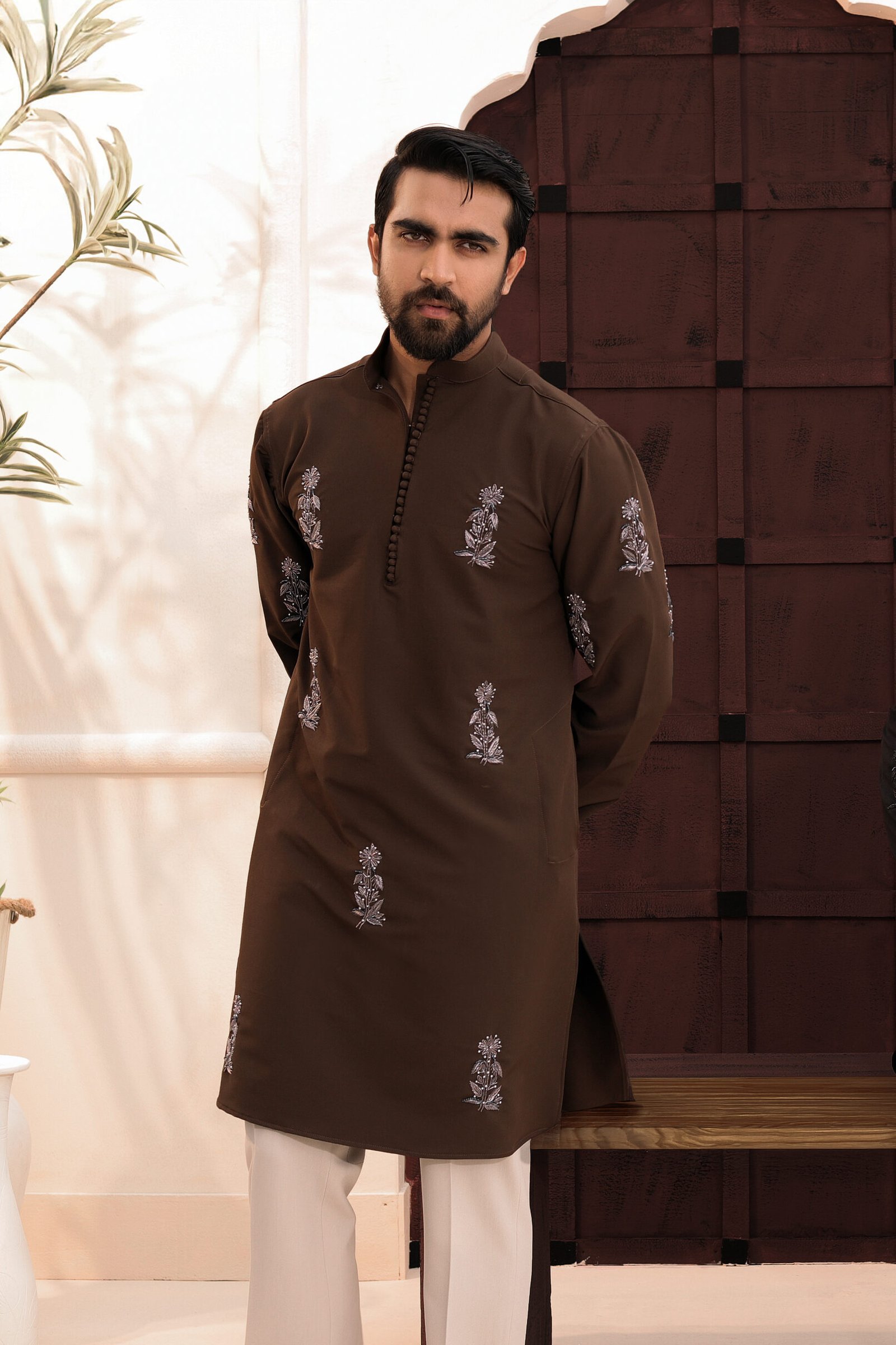 Allover Zardosi Punjabi-Dark brown