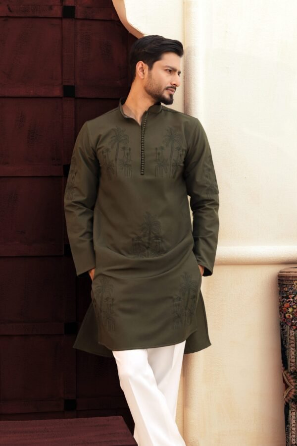 Floral Embroidery Work - Olive